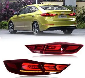 LED Tail Lights For Hyundai Elantra 2017 2018 With Sequential Turn Signal DRL Start Up Animation Rear Lamp Assembly (Red Vivad)