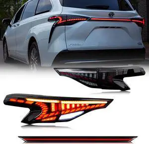 LED Tail Lights & Middel Lamp for Toyota Sienna 2021 2022 2023 Start-up Animation Sequential Indicator Rear Lamps Assembly (V2 BLACK)