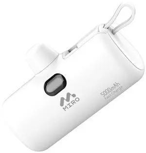 MIRO B3 Power Bank - 5000mAh Compact Portable Charger, 22.5W Fast Charge, Dual Interface (Type - C & Lightning), White Capsule Design