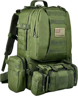 Tactical Backpack Military Army Rucksack 60L Large Assault Pack Detachable Molle Bag army Green With Patch