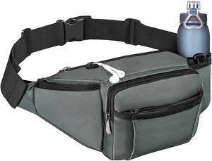 Fanny Pack Large Waist Bag Pack for Men Women Hip Bum Bag With Water Bottle Holder Adjustable Strap Suitable For Outdoors Workout Traveling Hiking Cycling Dog Walking (Grey)