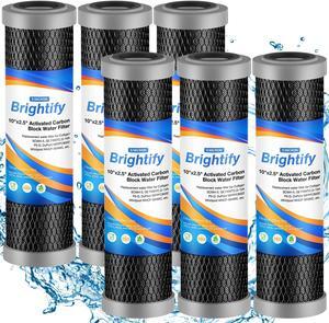 Brightify 10"x2.5" 5 Micron Carbon Water Filter, Whole House Carbon CTO Water Filter Cartridge Replacement Fits Culligan D-10A, P5-D, DuPont WFPFC8002, SCWH-5, GE FXWTC, Whirlpool WHCF-WHWC, 6 Pack