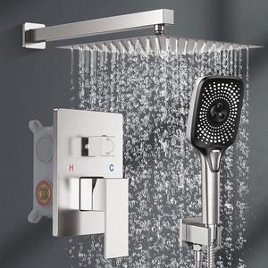 Shower Faucet Set Stainless Steel 10in Rainfall Shower Head with Handheld 3 Functions Shower System Brass Pressure Balance Shower Valve