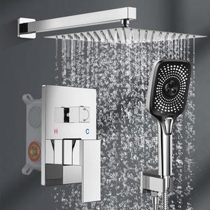Shower Faucet Set 10in Rainfall Shower System with Handheld 3 Functions Shower System Chrome Stainless Steel Pressure Balance Shower Valve