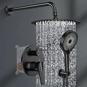 Black Shower System 10in Handheld 3 Modes Stainless Steel Black Shower Faucet Set Pressure Balance Shower Faucets Sets Complete Luxury Matte Black Shower System