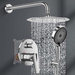 Rainfall Shower System 10in Handheld 3 Modes Pressure Balance Shower Faucets Sets Complete Shower Head System Stainless Steel Chrome
