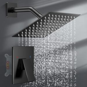 Black Shower Faucet Set 8in Pressure Balance Shower Valve kit Rainfall Shower System Stainless Steel Shower System Brass Rough-in Valve
