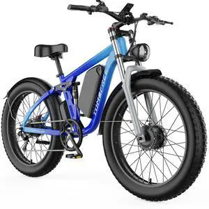 Tomofree Dual Motor Electric Bike for Adults, 52V 5800W Peak Ebike Electric Mountain Bike, 46MPH 7 Speed, Up to 75 Miles Range,1664Wh Battery, 24" Off Road Tires Mountain E bike, Full Suspension