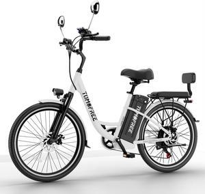 Step Through Ebike for Adults 500W 48V 20Ah, Shi-Mano 7 Gears, 50 Miles, 24in Beach Cruiser Ebike for Women&Man, Cityscape Electric Bike, 22MPH White/Black 2 Seater