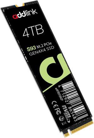 Addlink S93 4TB PCIe 4.0 NVMe SSD M.2 2280 Internal Solid State Drive, Read Speed up to 7400 MB/s, for Gamers and Creators- Dram-Less SLC Cache SSD