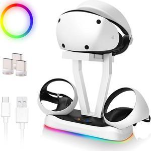 G-STORY Controller Charging Dock for PSVR2,RGB Light base Vertical Charging Station with VR Headset Holder Display Stand,PS VR2 Charger for Sense Controller Accessories with Led Indicator Type-C Cable
