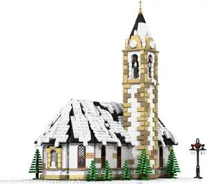 ZITIANYOUBUILD 6195 Winter Village Church with Seats Christmas Festoons Bell Tower MOC