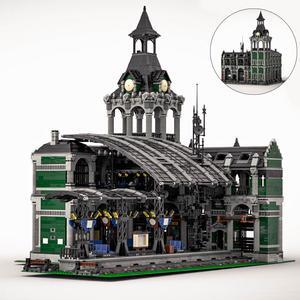 ZITIANYOUBUILD Dark Green Train Station with Interior 12698 Pieces Building Toys Set MOC