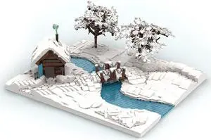 ZITIANYOUBUILD Winter Scene Winter Village Model with River and Trees 2451 Pieces MOC