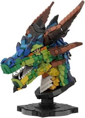 ZITIANYOUBUILD Colorful Dragon Head Model with Display Stand 2551 Pieces MOC