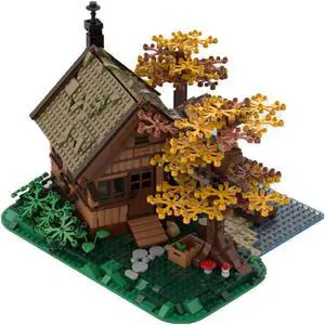 ZITIANYOUBUILD C7378 Modular Building: Hut Cabin Model with Interior and Tree 1371 Parts