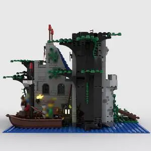 ZITIANYOUBUILD MOC-77633 Old Abandoned Tower with Two Section Drawbridge, Dock & Boat 766 Parts