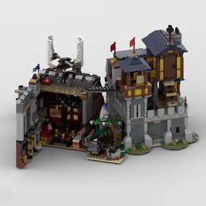 ZITIANYOUBUILD MOC-150348 Castle Port and Pirate Tavern with Ship and Garden Path 2284 Parts
