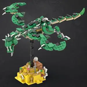 ZITIANYOUBUILD MOC-127000 Medieval Castle with Green Dragon, Drawbridge Portcullis 3892 Parts