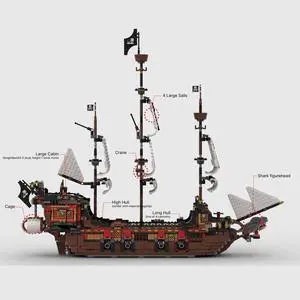 ZITIANYOUBUILD MOC-134441 Ship with Crane and Cage, Large Cabin and 4 Large Sails 2405 Parts