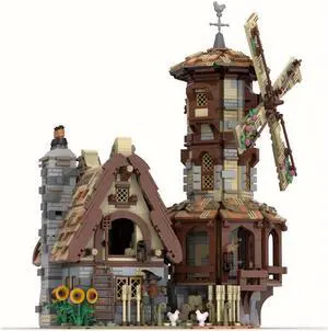ZITIANYOUBUILD MOC-138190 MEDIEVAL WINDMILL with Farmer Barn for Medieval Village 2649 Parts