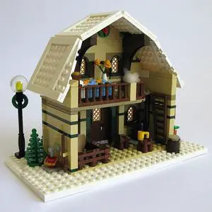 ZITIANYOUBUILD C413 Modular Building: House and Barn for Winter Village Series 746 Parts