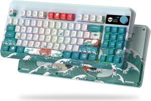 XVX Retro Gaming Keyboard with Color OLED Display&Knob, M87 Pro Bluetooth 5.1/2.4GHz /USB-C Wireless Mechanical Keyboard with Hot-Swappable Custom Switch, Compact TKL Gamer RGB Keyboard Blue