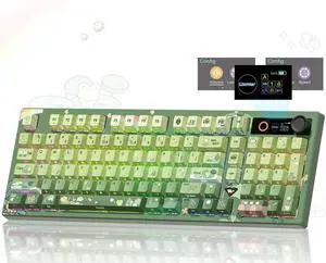 Womier L98 Frog Wireless Mechanical Creamy Keyboard with TFT Screen & Knob | 98% Cute Custom Gaming Keyboard with Number Pad 8000mAh Battery, RGB Backlit Hot Swappable Linear Switches, PBT Keycaps-Gre Womier L98 Frog Wireless Mechanical Creamy Keyboard with TFT Screen & Knob | 98% Cute Custom Gaming Keyboard with Number Pad 8000mAh Battery, RGB Backlit Hot Swappable Linear Switches, PBT Keycaps-Gre
