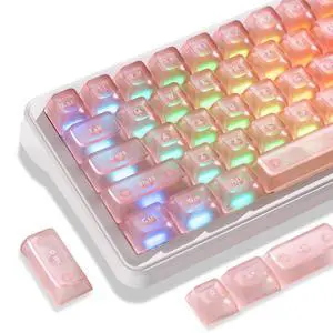 Womier Pink Clear Keycaps Set, 126 Keys Transparent Shine Through Keycap, ASA Profile Keyboard Key Caps, MX-Compatible for 61/68/84/87/98/100/104-Key Mechanical Keyboard Womier Pink Clear Keycaps Set, 126 Keys Transparent Shine Through Keycap, ASA Profile Keyboard Key Caps, MX-Compatible for 61/68/84/87/98/100/104-Key Mechanical Keyboard