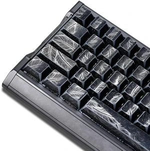 Womier Double Shot Keycaps Shine Through Side Print, Black Feather Texture Womier Double Shot Keycaps Shine Through Side Print, Black Feather Texture
