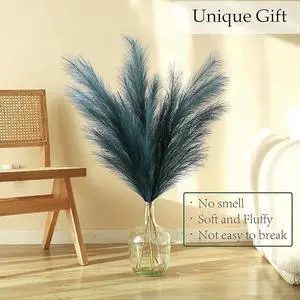 Faux Pampas Grass Wreath for Bohemian Wall Decor, 27 Inch Artificial Pampas Grass Wreaths for Front Door, Fluffy Beige, No Smell, No Shedding, Intensive Pampas Bouquet Wreath