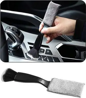 Double Head Brush for Car Clean 1Pack,Car Brushes for Detailing Interior,Car Detailing Brushes Exterior,Soft Car Detailing Brush(Double Head-Black,1Pack)