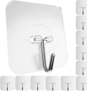 22lbs Heavy Duty Waterproof Adhesive Wall Hooks for Home, Office and Outdoor, Pack of 12