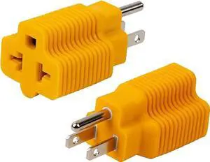 [2Pack] [4-in-1] 15 Amp Household AC Plug to 20 Amp T Blade Adapter,5-15P to 5-20R,5-15P to 6-15R,5-15P to 6-20R, 4 in 1 AC Power Adapter,15A 125V to 20A 250V Adapter Yellow