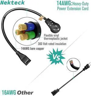 360° Rotating Flat Plug Extension Cord 1 Foot, 14AWG 3 Prong Extension Cord, Low Profile Right Angle Power Cord, Flat Extension Cord Grounded Wire, 15A- UL Certified, Black (6 Pack)