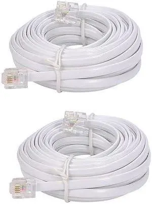 20-foot telephone landline extension cord cable cord with standard RJ-11 6P4C plug (white 6M, 2Pack)