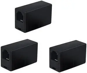 3 Pack Phone Line Connector Coupler, RJ11 6P4C Modular Female to Female Straight Telephone Extension Cord Coupler Adapter Jack - Black