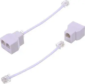 Phone Jack Splitter, Vcall Phone Line Splitter, RJ11 Splitter,Phone Cord Splitter,Telephone Line Splitter RJ11 6P4C Male to 2 Way Female Socket Telephone Extension Cable (2 Pcs,White)