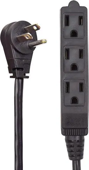 30 Feet Heavy Duty Extension Cord / Wire , Multi 3 Outlet , 3 Prong Grounded , Angled Flat Plug , 16/3 , SPT3 , UL Listed , Black