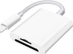 Sd Card Reader for iPhone iPad Camera,Dual Card Slot Memory Card Reader Supports SD and TF Card Trail Camera Viewer Sd Card Adapter Portable Micro Sd Card Reader No Application Required Plug and Play