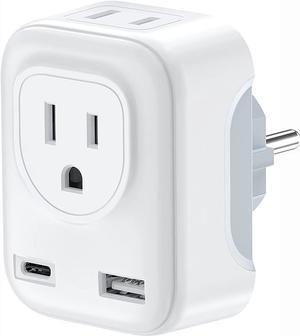 European Travel Adapter, German France Plug Adapter, Type E/F Power Adapter with 2 Electrical Outlets and USB-A/USB-C Charger, Schuko Adaptor for US to Europe EU Spain Iceland Russia Norway Sweden