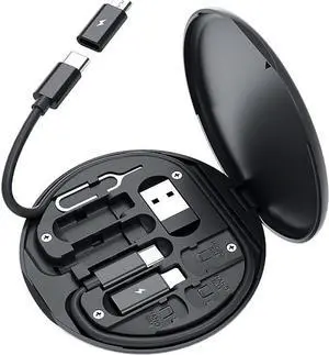 USB C Adapter OTG Cable Kit, Multi Charging Cable Case Convertor USB C to iOS Device/Type C/Micro/USB A Adapter, Data Transfer Contains Card Slot for Traveling, Use as Phone Holder (Black)
