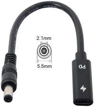 cablecc Type C USB-C Female Input to DC 5.5x2.1mm Power PD Charge Cable fit for Laptop 18-20V