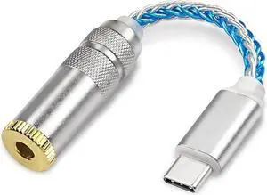 USB Type C to 4.4mm Balanced DAC Audio Adapter USB C Male to 4.4mm Female HiFi Headphone Jack Amp PCM 32bit/384kHz with 5N Single Crystal Silver Aux Cable for Phone Latop and Type C Devices
