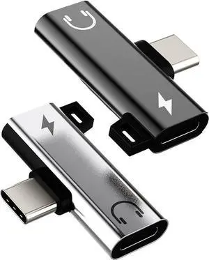 USB-C Headphone Adapter(2Pack) 2in1 Charger Aux Audio Splitter Cable Dac Type C Jack Charging Dongle Cord Compatible for Samsung Galaxy S23 S22 LG Google Apple IPhone15 Pro Max Plus ipad Pro Air