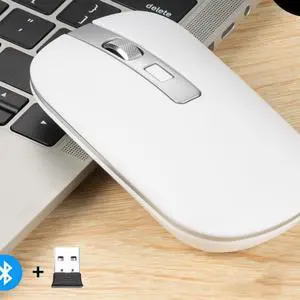 Wireless Bluetooth Dual Mode 2.4G Mouse Metal Mute Simple Business Office Rechargeable Mouse M106-White