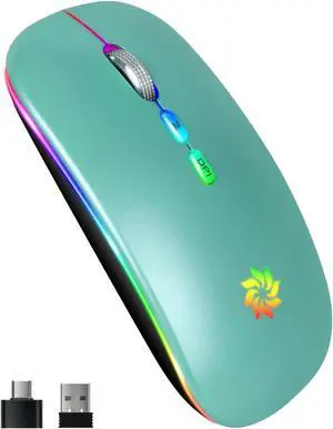 Wireless bluetooth dual mode rechargeable mouse mute for ipad laptop bluetooth office - green
