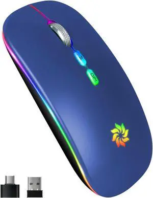 Wireless bluetooth dual mode rechargeable mouse mute for ipad laptop bluetooth office - Blue