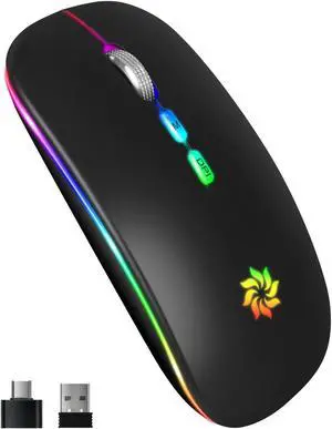 Wireless bluetooth dual mode rechargeable mouse mute for ipad laptop bluetooth office - Black