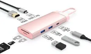 type-c docking station usb hub multifunctional hub USB3.0 laptop docking station BS7A [coral pink]